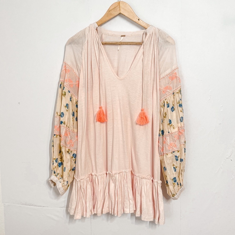 Free People Womens Dress Mini Size XS Pink Embroidered Flowy Tunic  Boho - Picture 4 of 8